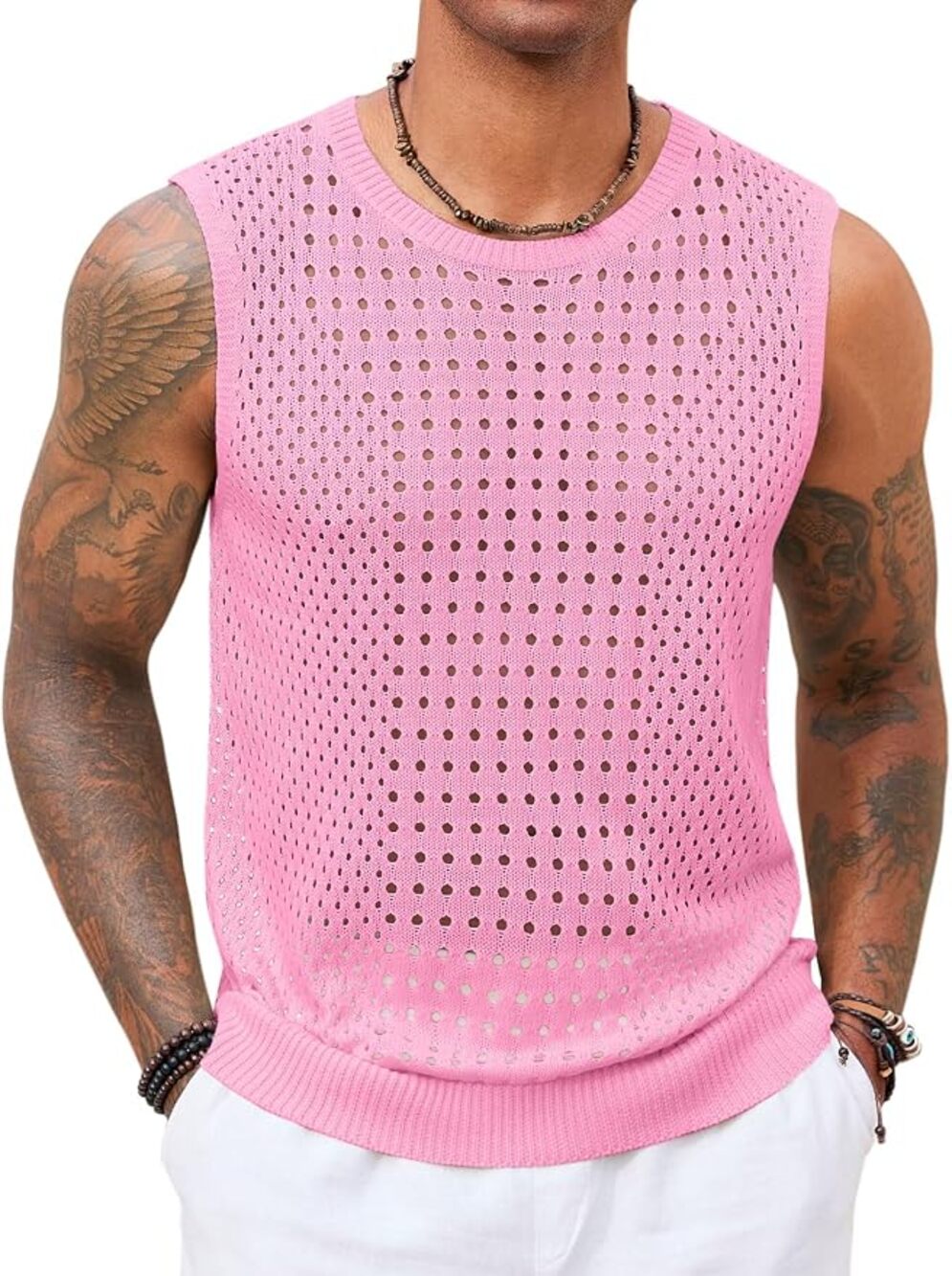 BRAND NEW*** - Mens Knit Sleeveless Tank Top - Pink Size Large